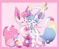 affection amount:pair body-type:feral cheek-rub forehead-gem hall-of-fame:bronze necklace oc outfit pressing-same-body-part-against-each-other series:eeveelutions series:pokemon species:espeon species:fusion species:leafeon species:sylveon style:girly style:one-color style:pink style:very-girly thigh-highs // 2291x1901 // 308KB