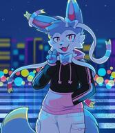 amount:solo atmosphere:city atmosphere:cyber atmosphere:night body-type:anthro body-type:semi-anthro character:sylve0n hoodie outfit series:eeveelutions series:pokemon species:sylveon sweater // 1000x1153 // 179KB