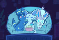 amount:multiple amount:solo body-type:feral forehead-gem popcorn series:eeveelutions series:pokemon species:espeon species:glaceon species:sylveon style:noisy watching-tv // 2605x1758 // 538KB