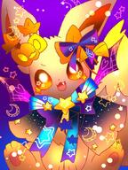 :3 :d amount:solo atmosphere:halloween blue-bow body-type:feral bow crescent fang full-body halloween happy looking-at-viewer open-mouth purple-background ribbon series:pokemon sitting species:eevee star-(symbol) // 510x680 // 87KB