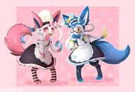 amount:pair body-type:anthro body-type:semi-anthro embarrassed glasses hall-of-fame:bronze hat maid nerdy outfit panicked series:eeveelutions series:pokemon species:sylveon style:abstract-background style:girly style:outline style:very-girly thigh-highs visibly-shy // 2048x1405 // 236KB