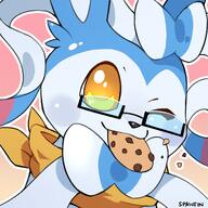 amount:solo body-type:feral cookies eating glasses nerdy scarf series:eeveelutions series:pokemon species:sylveon style:no-anti-aliasing // 500x500 // 158KB