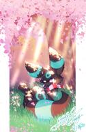 amount:solo atmosphere:forest atmosphere:sakura atmosphere:sunlight body-type:feral oc scarf species:fox style:colored-lighting // 591x900 // 692KB
