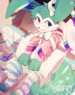 amount:solo atmosphere:bedroom atmosphere:home atmosphere:sunlight body-type:feral body-type:semi-anthro hoodie oc series:eeveelutions series:pokemon species:sylveon style:chromatic-aberration style:girly style:kawaii style:noisy style:sparkly sweater thigh-highs // 1626x2048 // 467KB