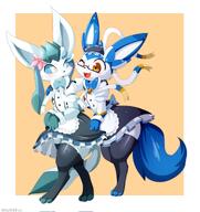 amount:pair bell body-type:anthro feminine flower glasses maid nerdy oc outfit series:eeveelutions series:pokemon species:glaceon species:sylveon style:girly style:kemono style:white-border thigh-highs wearing-flower // 1928x2048 // 281KB