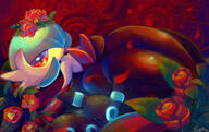 affection amount:pair atmosphere:evil atmosphere:flowers atmosphere:regal body-type:semi-anthro cuddling feminine flower red-and-black-clothing species:gardevoir style:girly wearing-flower // 1080x680 // 815KB