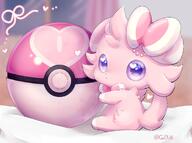 amount:solo atmosphere:bedroom atmosphere:regal body-type:semi-anthro love-ball pokeball princess series:pokemon species:espurr species:shiny-pokemon style:girly style:intentional-blur // 1984x1480 // 226KB