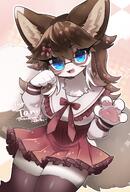 amount:solo body-type:anthro glasses hair nerdy outfit schoolgirl-outfit species:cat style:kawaii style:kemono style:outline thigh-highs // 900x1329 // 172KB