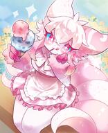amount:solo body-type:anthro dress eating ice-cream maid outfit species:fox style:girly style:intentional-blur style:kawaii style:kemono style:outline style:playful // 1461x1800 // 285KB