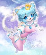 amount:solo atmosphere:space body-type:anthro crown garter-belts outfit species:cat style:girly style:kawaii style:kemono style:outline style:very-girly thigh-highs visual-teasing wearing-bow // 1518x1800 // 298KB