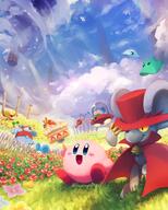 amount:multiple atmosphere:clouds atmosphere:field atmosphere:flowers body-type:blob body-type:semi-anthro cake character:daroach character:doc character:kirby character:spinni character:squeaker character:storo flower food series:kirby species:unknown sweets // 1646x2048 // 644KB