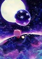 above-clouds amount:solo artist:すびかか character:kirby character:nightmare-(kirby) cloud flying full-moon moon night night-sky planet scenery shooting-star sky space species:kirby star-(sky) star-(symbol) starry-sky wand // 1448x2048 // 624KB