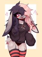 amount:solo body-type:slightly-chubby collar hoodie outfit red-and-black-clothing species:bunny style:kemono sweater thigh-highs // 2091x2864 // 302KB