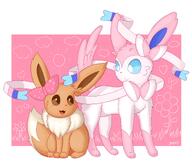 amount:pair body-type:feral series:eeveelutions series:pokemon species:eevee species:sylveon style:girly style:kawaii style:one-color style:pink style:playful style:scribbles style:very-playful wearing-bow // 3200x2800 // 545KB