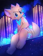 amount:solo atmosphere:city atmosphere:cyber atmosphere:night body-type:anthro body-type:semi-anthro scarf species:cat style:glow style:kawaii style:kemono // 1455x1900 // 342KB