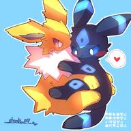 affection amount:pair body-type:feral cuddling embarrassed series:eeveelutions series:pokemon species:jolteon species:umbreon style:outline style:simple-colors visibly-shy // 1280x1280 // 183KB