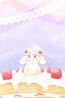 amount:solo atmosphere:frilly-background body-type:semi-anthro cake food species:alcremie species:food-creature strawberry strawberry-shortcake style:pastel-colors style:watercolor sweets // 1186x1792 // 296KB