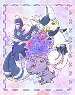 amount:multiple atmosphere:frilly-background body-type:semi-anthro hall-of-fame:bronze hall-of-fame:silver series:pokemon species:espurr style:girly style:noisy style:pastel-colors style:playful // 790x1000 // 986KB