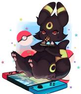 amount:solo body-type:feral cookies cupcake eating food nintendo-switch series:eeveelutions series:pokemon species:umbreon style:dithering sweets // 810x950 // 95KB
