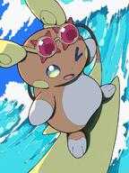 amount:solo atmosphere:beach atmosphere:ocean body-type:semi-anthro series:pokemon species:alolan-raichu sunglasses surfing // 960x1280 // 217KB