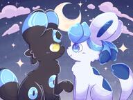 amount:pair atmosphere:night atmosphere:stary body-type:feral embarrassed fluffified hall-of-fame:bronze hall-of-fame:silver romance series:eeveelutions series:pokemon smug species:glaceon species:shiny-pokemon species:umbreon style:girly style:kawaii visibly-shy visual-teasing // 2048x1536 // 325KB