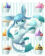amount:solo atmosphere:creatures-associated-with-items body-type:feral food ice-cream series:eeveelutions series:pokemon species:glaceon style:abstract-background style:outline style:playful // 1200x1500 // 198KB