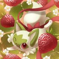amount:solo blep body-type:feral species:sprigatito strawberry style:intentional-blur style:painted style:playful wearing-bow wink // 1200x1200 // 170KB