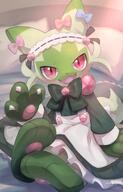 amount:solo atmosphere:bedroom atmosphere:home atmosphere:sunlight body-type:anthro body-type:semi-anthro hall-of-fame:bronze maid outfit species:floragato style:kemono wearing-bow // 2394x3722 // 526KB