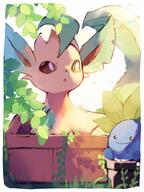 amount:pair atmosphere:garden atmosphere:sunlight body-type:blob body-type:feral series:eeveelutions series:pokemon species:leafeon species:oddish style:intentional-blur style:kawaii style:over-exposure // 1536x2048 // 223KB