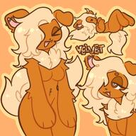 :3 >-< amount:solo animal-ears animal-nose body-fur body-type:anthro body-type:semi-anthro breasts brown-eyes brown-fur closed-eyes completely-nude cowboy-shot dog-ears dog-girl dog-tail ear-piercing earrings english-text fang female hair-over-one-eye happy heart jewelry long-hair looking-at-viewer lying medium-breasts multiple-views navel navel-piercing neck-fur on-back one-eye-closed one-eye-covered open-mouth orange-background piercing series:eeveelutions series:pokemon simple-background small-breasts species:flareon standing style:outline symbol-shaped-pupils tail unknown_artist white-fur white-hair white-outline yellow-fur // 2048x2048 // 339KB