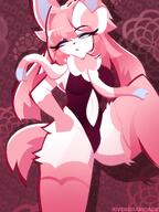 amount:solo atmosphere:frilly-background atmosphere:regal body-type:anthro long-hair outfit series:eeveelutions series:pokemon species:sylveon style:kemono style:lineless thigh-highs weirded-out // 2304x3072 // 476KB