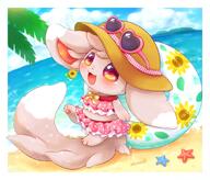 amount:solo atmosphere:beach bikini body-type:semi-anthro hall-of-fame:bronze hat skirt species:minccino style:kawaii style:playful sunglasses wearing-bow // 1638x1402 // 234KB