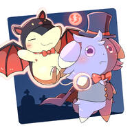 amount:pair atmosphere:halloween body-type:feral body-type:semi-anthro costume outfit series:pokemon species:cyndaquil species:espurr style:kawaii telekinesis top-hat wearing-bow // 2000x2000 // 1.6MB