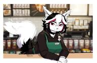 amount:solo atmosphere:cafe atmosphere:restaurant body-type:anthro formal-wear outfit species:fox style:intentional-blur style:kemono style:scribbles // 2600x1700 // 346KB