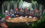 amount:multiple atmosphere:forest atmosphere:sunlight body-type:feral crown drink glasses hall-of-fame:bronze hall-of-fame:gold hall-of-fame:platinum hall-of-fame:silver nerdy scarf species:zorua tea wearing-bow // 4246x2650 // 16MB