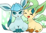 affection amount:pair body-type:feral embarrassed happy series:eeveelutions series:pokemon species:glaceon species:leafeon style:abstract-background style:kawaii style:very-kawaii visibly-shy // 2334x1701 // 298KB