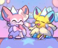 amount:pair atmosphere:party body-type:feral body-type:semi-anthro cake fluffified food hall-of-fame:bronze hall-of-fame:gold hall-of-fame:silver hat oc series:eeveelutions series:pokemon silly species:jolteon style:intentional-blur sweets whiskers // 2480x2067 // 357KB