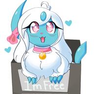 absol amount:solo bell-collar body-type:feral cardboard-box collar hall-of-fame:bronze happy oc species:absol style:girly style:kawaii style:playful visibly-shy wearing-bow // 2048x2048 // 241KB