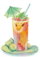 amount:solo aspear-berry body-type:feral creature-in-food drink lft pokemon-berries series:eeveelutions series:pokemon species:jolteon strawberry style:lineless style:painted umbrella // 707x1000 // 53KB
