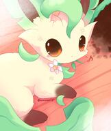 amount:solo atmosphere:home body-type:feral holding-object holding-object-in-mouth series:eeveelutions series:pokemon species:leafeon // 1731x2048 // 189KB