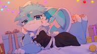 amount:solo atmosphere:bedroom body-type:anthro body-type:semi-anthro hall-of-fame:bronze laying-on-belly maid oc outfit presents smug species:cat style:dim visual-teasing // 2048x1152 // 238KB