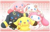 amount:multiple atmosphere:frilly-background body-type:semi-anthro character:cinnamoroll character:my-melody feminine flower hall-of-fame:bronze music necklace oc series:eeveelutions series:pokemon species:fusion species:pikachu species:umbreon style:abstract-background style:detailed-pattern style:girly style:one-color style:outline style:pastel-colors style:pink style:playful wearing-bow wearing-flower // 680x442 // 53KB