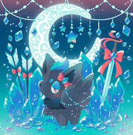 amount:solo atmosphere:fantasy atmosphere:fashion atmosphere:stary body-type:feral gems hall-of-fame:bronze hall-of-fame:silver moon outfit species:shiny-pokemon species:zorua style:girly style:pastel-colors style:very-girly sword wearing-bow // 2000x2027 // 645KB