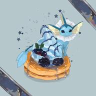 amount:solo atmosphere:cafe berries blackberry blueberries body-type:feral food pancakes series:eeveelutions series:pokemon species:vaporeon sweets // 4000x4000 // 1.1MB