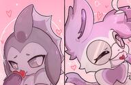 amount:pair atmosphere:valentines-day body-type:feral glasses hall-of-fame:bronze hall-of-fame:gold hall-of-fame:silver heart-shape holding-heart nerdy oc series:eeveelutions series:pokemon species:sylveon species:vaporeon style:dithering style:girly style:kawaii style:outline style:pastel-colors style:playful visibly-shy // 1537x1000 // 240KB