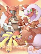amount:multiple apron atmosphere:cafe body-type:feral body-type:semi-anthro chocolate hall-of-fame:bronze hall-of-fame:silver outfit species:galvantula species:goodra species:volcarona style:intentional-blur style:kawaii // 1500x2000 // 510KB