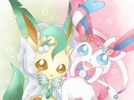 amount:pair body-type:feral cloak feminine flower outfit series:eeveelutions series:pokemon species:leafeon species:sylveon style:girly style:playful style:split-background wearing-bow wearing-flower // 2048x1536 // 231KB