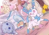 amount:multiple atmosphere:cafe body-type:feral body-type:semi-anthro series:eeveelutions series:pokemon species:alcremie species:espurr species:food-creature species:shiny-pokemon species:swirlix species:sylveon style:painted telekinesis // 2048x1448 // 396KB