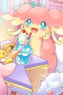 amount:solo atmosphere:cafe atmosphere:restaurant body-type:semi-anthro body-type:slightly-chubby drink species:audino style:girly style:kawaii style:sparkly style:very-girly // 500x758 // 69KB