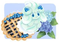 amount:solo blueberries body-type:semi-anthro flower pie species:alcremie species:food-creature style:lineless style:painted style:pastel-colors style:white-border // 650x463 // 317KB